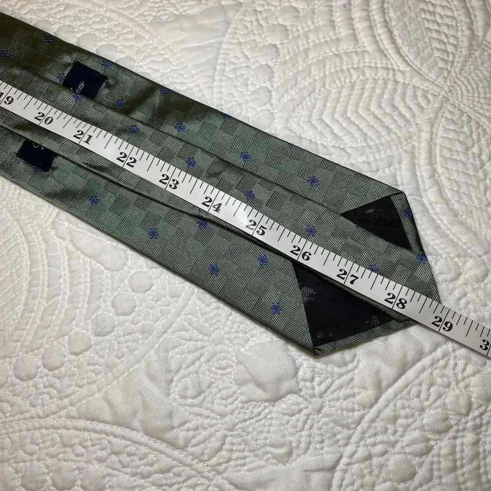 Brooks Brothers Makers Green Silk Neck Tie Blue Daisy 58